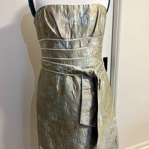 NWOT Kay Unger Strapless Silk Dress, Gold & Mint Green floral, sz 16